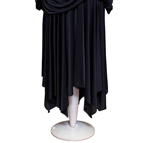 Vtg 80's Black Drape Dress Plus 22.5 Handkerchief Hem Whimsigoth Vamp Fairygoth - Picture 4 of 10